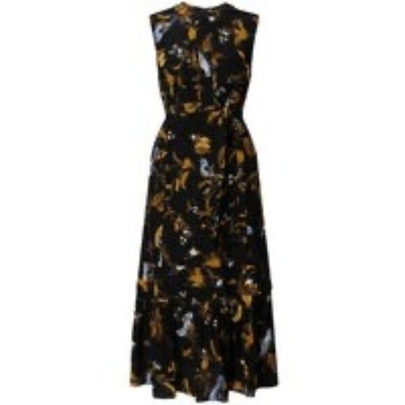 ERDEM  Black Cecilia Birds Pintuck Midi Dress Size US 2 - Picture 3 of 10